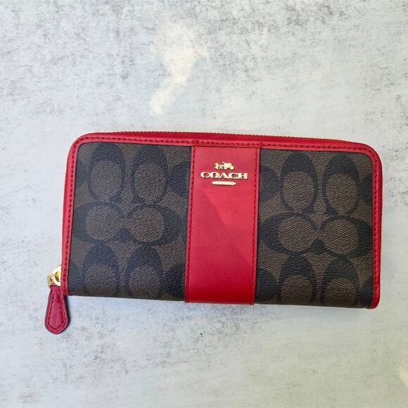 Coach Signature Colorblock Coated Canvas w/ Leather Accordion Zip Wallet #54630 - Picture 3 of 9